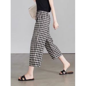 กางเกงลําลองสําหรับผู้หญิงที่มีการออกแบบขากว้างและลายป่านสไตล์ฤดูร้อน Apple Shape กางเกงขนาดบวกเพื่อการพักผ่อน