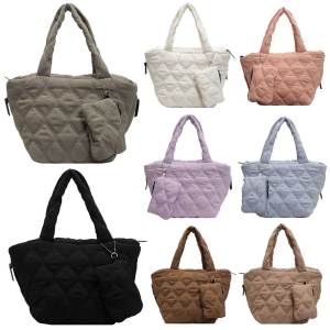 Women Quilted Shoulder Bag Large Capacity Puffer Tote Bag Solid Color Top Handle Handbag for Work Travel Gym Shop