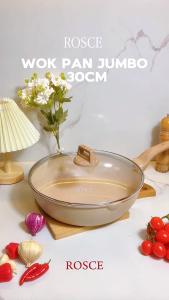 ROSCE WOK PAN BIGGER Penggorengan jumbo 30 cm glass lid wajan kuali marble nonstick HEALTHY WOKPAN LESS KOLESTEROL DC TECHNO 3X MORE STRONG
