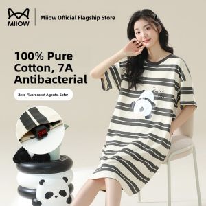 MiiOW | Pure Cotton Summer Sleepwear Womens Dress Short Sleeve Outfit Casual Home Leisure Floral Print Round Neck Midi Dress