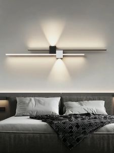 Modern Simple Wall Light Bedroom Bedside Strip Wall Lamp Minimalist Corridor Courtyard Creative Black White Wall Lights