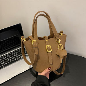 Fashionable Bucket Bag Womens Crossbody Shoulder Handbag Soft PU Leather Zipper Closure Pure Color Casual Style Small Size