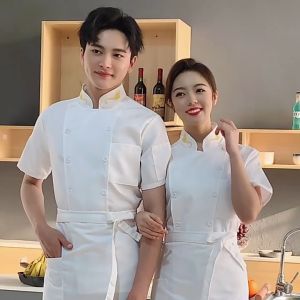 Chef Uniform for Men/Women Short Sleeve Catering Uniform Waterproof and Breathable Hotel Restaurant Waiter Work Clothes Affordable Chef Workwear Quick-Dry Fabric for Humid Weather