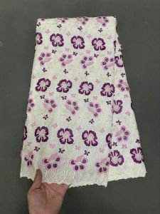 Luxury Voile African Cotton Lace Fabric 3D Flower Applique for African Wedding Dress Sewing Luxury Cotton Material 5 Yards M44-1