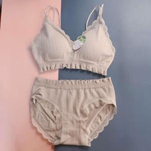 Sweet Style Lace Bralette And High Waist Briefs Set Wireless Cross Multi-use Underwear for Young Women Comfortable Soft Fabric