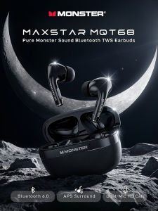 Monster | Monster MQT68 Bluetooth 6.0 Sport Earbuds Hifi Stereo Sound TWS Wireless Earphone IPX4 Waterproof Bluetooth Headphone with Mic