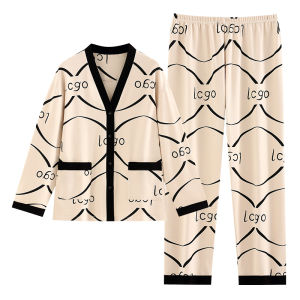 miiow | Pure Cotton Long Sleeve Pajamas Set For Women Spring Autumn 2025 Luxurious Comfortable Home Clothes V-neck Print Pattern