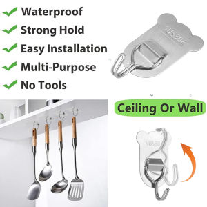 【On Sale】10Pcs สติกเกอร์ตะขอติดผนังรูปหมีสติกเกอร์อเนกประสงค์โปร่งใสสำหรับบ้านห้องครัวที่จัดระเบียบ