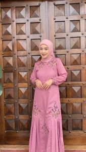 GAMIS PREMIUM MOTIF FLORAL BORDIR ELEGAN LENGAN PANJANG - BAHAN TOYOBO ORIGINAL