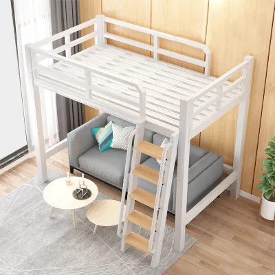 Double Deck Loft Bed with Stairs High-rise Thickened Iron Art Bed Combination Underbed Sofa Modern Simple Style Storage Bed