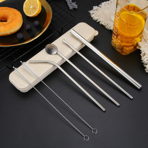 Portable 304 Stainless Steel Environmental Protection Straw Set Box Creative Slanted Mouth Bend Tube Non-Disposable Drinking Straws