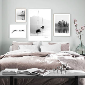 BILIBILI | Scandinavian Landscape Canvas  Nordic Style Lake Boat Forest Nature Wall Art Print Painting Decoration Pictures Home Decor