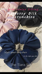 The Tiara Silk Mulberry Silk Scrunchies 30 momme 6cm with cotton filling Pillow Scrunchie Curly Hair Anti-Frizz Hair Tie