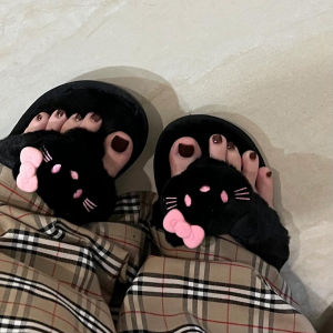 รองเท้าแตะแบบสวมหัวขนแกะสำหรับผู้หญิงในบ้านฤดูใบไม้ร่วง/ฤดูหนาว รองเท้าแตะแบบสวมหัวกันลื่น พื้นยาง รองเท้าแตะแบบสวมหัวพื้นนุ่ม