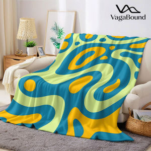 Retro Blue Yellow Blob Flannel Blanket Warm Soft Halloween Christmas Decorative Couch Warm Cozy All-Season Gift