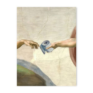 Retro Hand of God and Adam Funny Toilet Paper Picture Canvas Painting Poster for Wash Room Bathroom Living Wall Art Home Decor