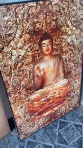 Tranh Phật Giáo - vị Phật Thích Ca chất liệu in gỗ tráng gương bọc viền trang trí nhà cửa phòng thờ 03