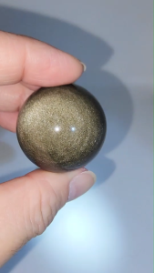 (SG Seller Ready Stocks) Top Grade Natural Gold Obsidian Stone Ball Ornament with Cat Eye Effect 2.9+cm