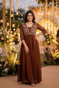 Soft Georgette Ready to wear gown with embroidery and hand work Single Piece Gown for women