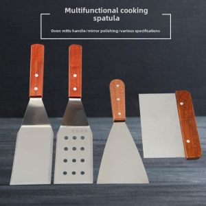 Stainless Steel Cooking Spatula Iron Pan Steak Pizza Fried Pancake Wok Handheld Pancake Tool Wood Handle Kitchen Utensil