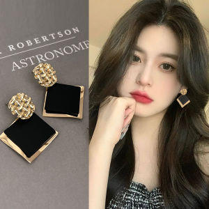 Elegant Black Square Metal Feeling Hoops Fashion Oversized Minimalist Style Luxury Cold Tone Earrings for Women