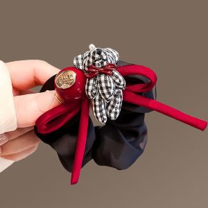 Dây Buộc Tóc Hình Gấu Pháp Màu Đen Trắng Cho Bé Gái Dây Buộc Tóc Du Lịch Mới 2025 Dây Buộc Tóc Bằng Cao Su Dây Buộc Tóc Bằng Da Động Vật