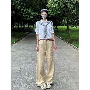 High Waist Loose Wide Leg Knife Edge Denim Jeans Womens Spring Autumn Patchwork Design American Retro Khaki Jeans