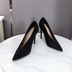 Pointed Toe High Heels Womens Shallow Mouth Witch Shoes Comfortable Grandmother Shoes PY Brand European Style Pure Color Rubber Sole