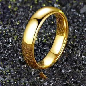 【Fast delivery】LzGood Never Fade Fine Gold Color Gloss 24K 999 Gold Ring Simple Round 4mm Wedding Band Rings for Women and Men Couple Gift