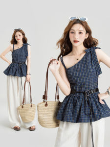 Stylish Chic Small Audience Irregular Design Ruffled Waist Top Blouse