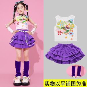 Girls Dopaamine Purple Jazz Dance Performance Costume Children Street Dance Set Show Clothes Trendy Kids Performance Outfit