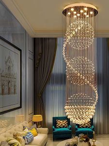 【Free Bulb】Luxury Lighting Stair Chandlier Kitchen Light Building Long Line Chandelier Living Room Hotal Hanging Lamp