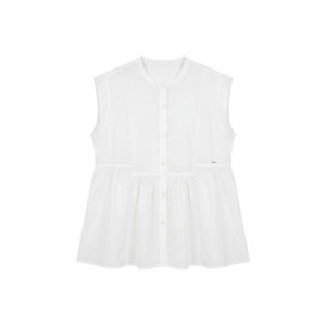 Design Round Neck Smocking Sleeveless Shirt for Women