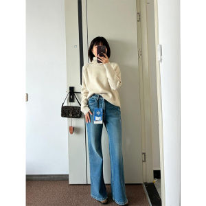 American Style High Waist Straight Leg Blue Jeans Womens Loose Fit Commuter Wide Leg Pants Autumn New Arrival Slimming Effect