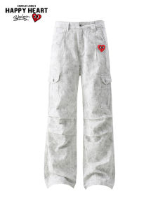 CHARLES JANGS HAPPY HEART | Heart Design American Tie-Dye Pleated Relaxed Fit Cargo Pants Trousers