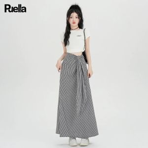 puella | Classic Black and White Plaid Small Batch Tie Bow Wrap Long Skirt