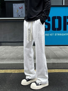 กางเกงวอร์มทรงหลวมๆ สีเทาอ่อนสำหรับผู้ชาย กางเกงขายาวทรงตรงลำลองสไตล์อเมริกันย้อนยุค ทรงหลวม ทรงตรง ทรงหลวม