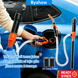 Byshow Electric Gas Oil pump Extractor 7L/min Portable Fuel Transfer Pump with Dual Power D/AA Batteries Leak-Proof Fine Filter for Oil Water Petrol Diesel Transfer
