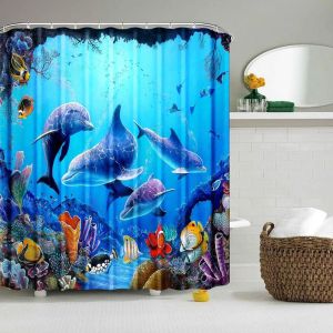 Courtyard Scenery Shower Curtains Landscape Ocean Bathroom Curtain Waterproof Cloth Decoration Mold Resistant Bath Curtain
