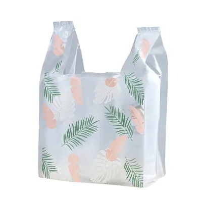50Pcs Feather Pattern Vest Bag Food Plastic Bags Gift Packaging Bag Wedding Party Favor Candy Cookie Gift Decor Bag