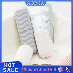 Portable Travel Toothbrush Box Non Slip Strip Storage Box Travel Straw Toothpaste Box Round Bathroom Mouthwash Cup Toothbrush Toothpaste Rack Storage Box Household Storage Cup Bathroom Accessories Travel And Daily Use Organizer  (Grey/Blue)