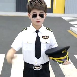 Captain Flight Attendant Suit Men Women Aviator Pilot Chinese Uniform Children