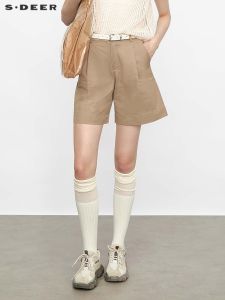 S·DEER | Quần Shorts Dây Đai Phối Nếp Có túi A Line Phong Cách Dễ Thương