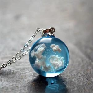 Noctilucent Necklace Internet Hot Fresh Creative Ornament Blue Sky White Clouds Mori Style Transparent Ball Earrings Short Pendant Necklace
