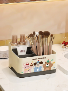 กล่องเก็บของแบบพับได้ดีไซน์การ์ตูนสำหรับห้องนอน กล่องเก็บของสำหรับจัดระเบียบแปรงแต่งหน้า กล่องเก็บของบนโต๊ะสำหรับนักเรียนในหอพัก