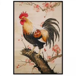 Tranh treo tường tranh dán tường tranh thủy mặc con gà trống tranh phong thủy decor phong cách cổ điển in Canvas. CGI-378
