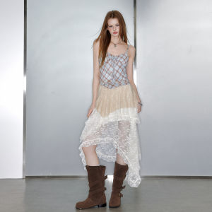 Unifree | Eccentric Style Color Block Asymmetric Lace Patchwork Cami Dress