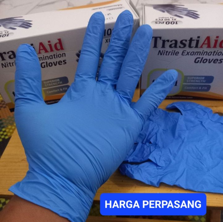 Sarung Tangan Karet Murah Gloves Nitrile Biru Perpasang Lazada Indonesia