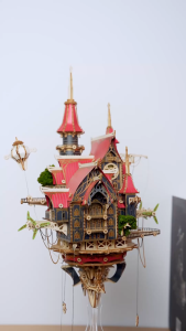 HowCat Dracula Red Fantasy Steam Castle DIY Wooden Puzzle (S1084E) 3D Wooden & Paper Puzzle