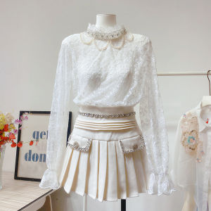 Heavy Embellished Lace Shirt Womens Mesh Inner Flower Lace Collar Ultra Fairy Fashionable Base Layer French Style Loose Fit